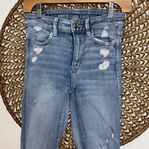 American Eagle Next Level hi rise jeggings crop stretch frayed jeans size 2 - Picture 2 of 8